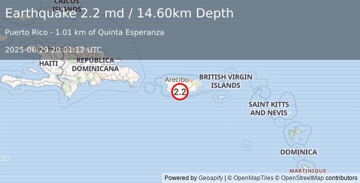 Earthquake PUERTO RICO REGION (2.2 md) (2025-06-29 20:01:12 UTC)
