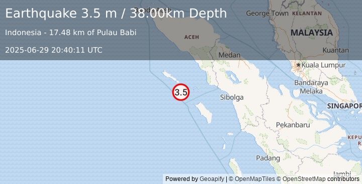 Earthquake NIAS REGION, INDONESIA (3.5 m) (2025-06-29 20:40:11 UTC)