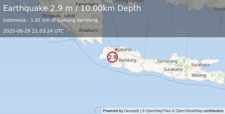 Earthquake JAVA, INDONESIA (2.9 m) (2025-06-29 21:03:24 UTC)