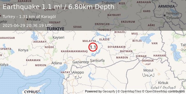Earthquake EASTERN TURKEY (1.1 ml) (2025-06-29 20:36:19 UTC)
