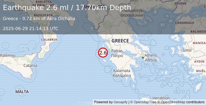 Earthquake GREECE (2.6 ml) (2025-06-29 21:14:13 UTC)