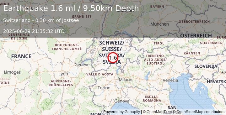 Earthquake SWITZERLAND (1.6 ml) (2025-06-29 21:35:32 UTC)