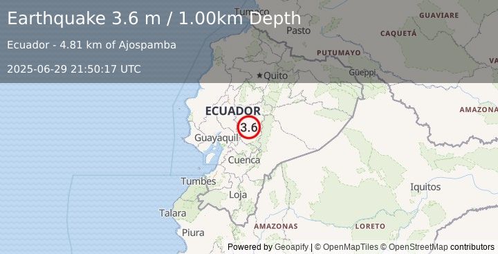 Earthquake ECUADOR (3.6 m) (2025-06-29 21:50:17 UTC)