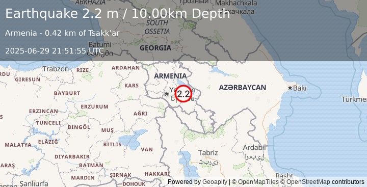 Earthquake ARMENIA (2.2 m) (2025-06-29 21:51:55 UTC)