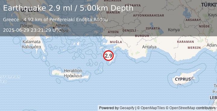 Earthquake DODECANESE IS.-TURKEY BORDER REG (2.9 ml) (2025-06-29 23:21:29 UTC)