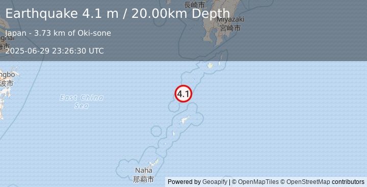 Earthquake RYUKYU ISLANDS, JAPAN (4.1 m) (2025-06-29 23:26:30 UTC)