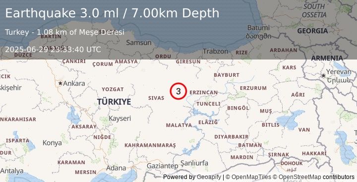 Earthquake EASTERN TURKEY (3.0 ml) (2025-06-29 23:33:40 UTC)