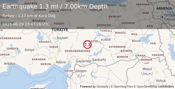 Earthquake CENTRAL TURKEY (1.3 ml) (2025-06-29 23:47:26 UTC)