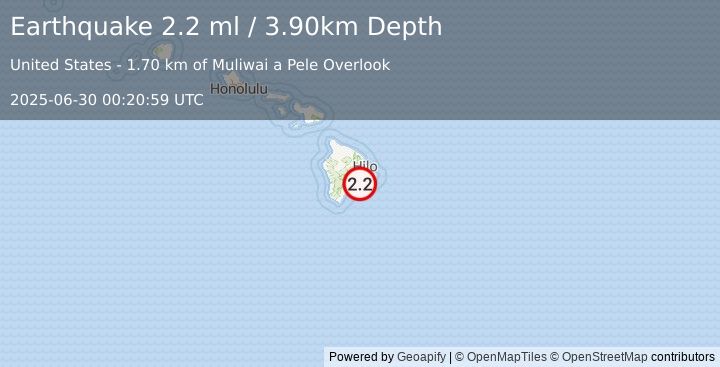 Earthquake ISLAND OF HAWAII, HAWAII (2.2 ml) (2025-06-30 00:20:59 UTC)