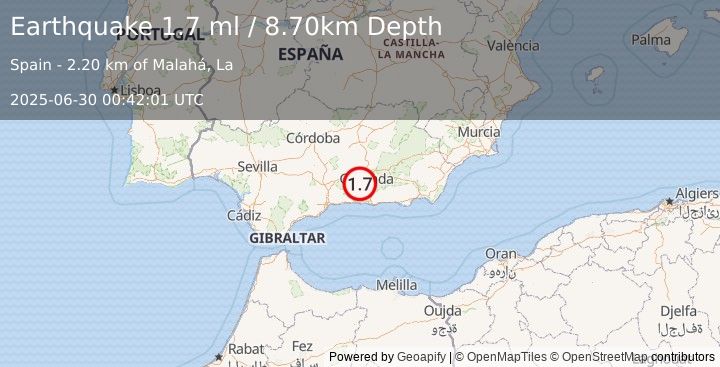 Earthquake SPAIN (1.7 ml) (2025-06-30 00:42:01 UTC)