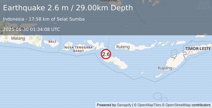 Earthquake SUMBA REGION, INDONESIA (2.6 m) (2025-06-30 01:34:08 UTC)