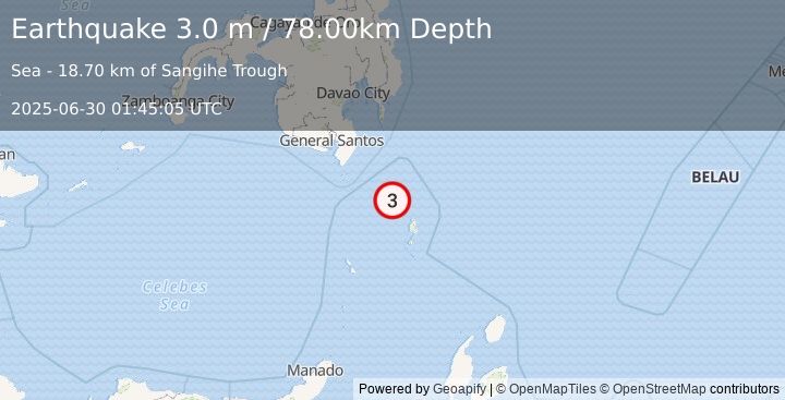Earthquake KEPULAUAN TALAUD, INDONESIA (3.0 m) (2025-06-30 01:45:05 UTC)