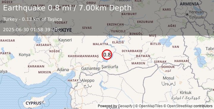 Earthquake EASTERN TURKEY (0.8 ml) (2025-06-30 01:58:39 UTC)
