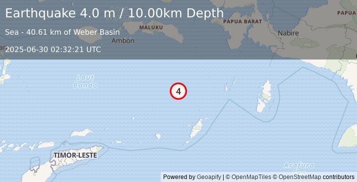 Earthquake BANDA SEA (4.0 m) (2025-06-30 02:32:21 UTC)
