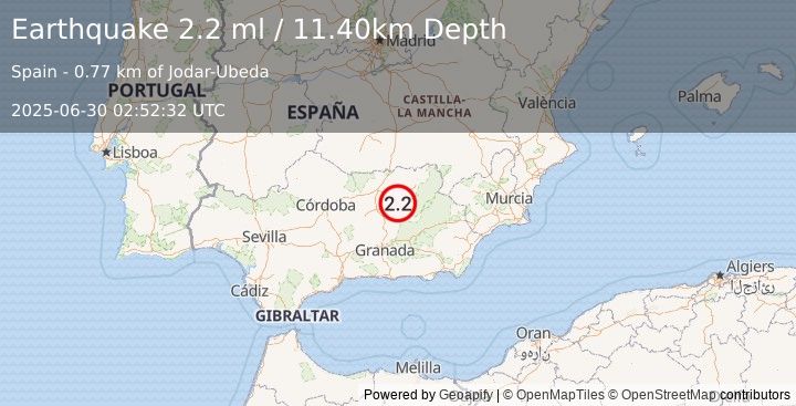 Earthquake SPAIN (2.2 ml) (2025-06-30 02:52:32 UTC)