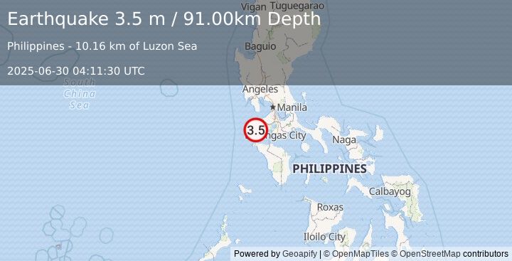 Earthquake MINDORO, PHILIPPINES (3.5 m) (2025-06-30 04:11:30 UTC)