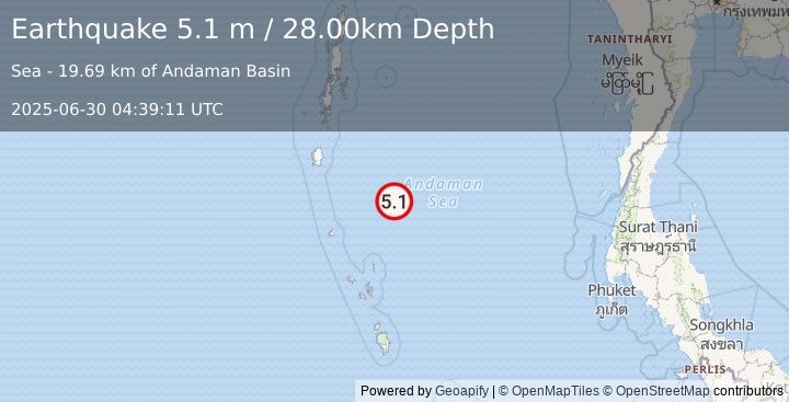 Earthquake NICOBAR ISLANDS, INDIA REGION (5.1 mb) (2025-06-30 04:39:03 UTC)
