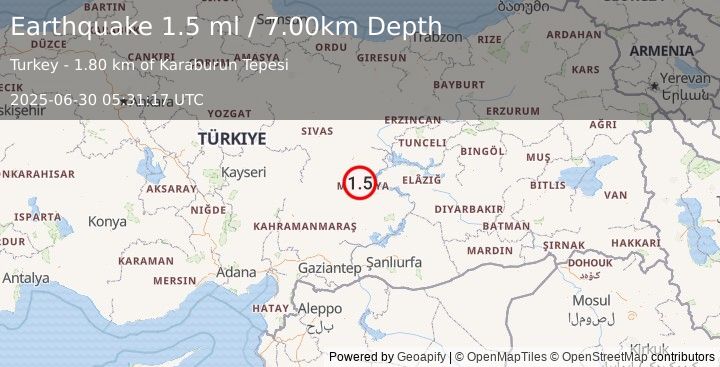 Earthquake EASTERN TURKEY (1.5 ml) (2025-06-30 05:31:17 UTC)