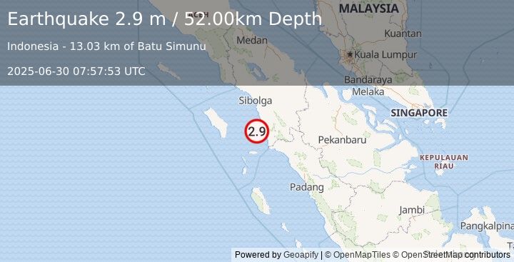 Earthquake NIAS REGION, INDONESIA (2.9 m) (2025-06-30 07:57:53 UTC)