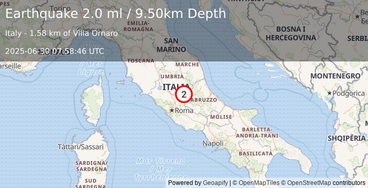 Earthquake CENTRAL ITALY (2.0 ml) (2025-06-30 07:58:46 UTC)