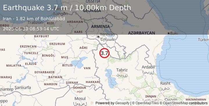 Earthquake TURKEY-IRAN BORDER REGION (3.6 m) (2025-06-30 08:53:06 UTC)