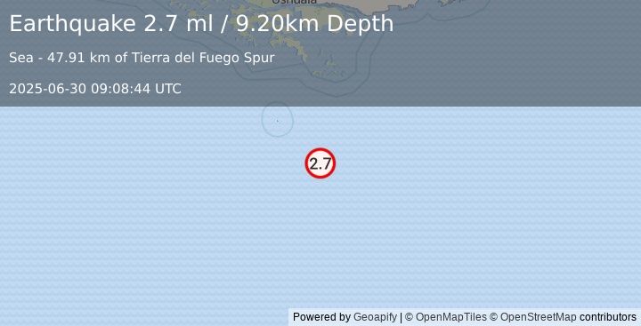 Earthquake DRAKE PASSAGE (2.7 ml) (2025-06-30 09:08:44 UTC)