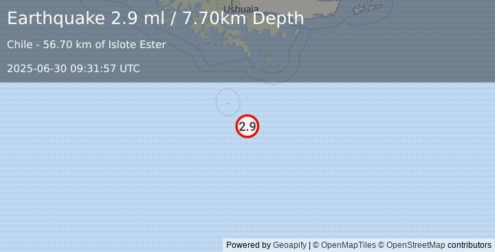 Earthquake DRAKE PASSAGE (2.9 ml) (2025-06-30 09:31:57 UTC)