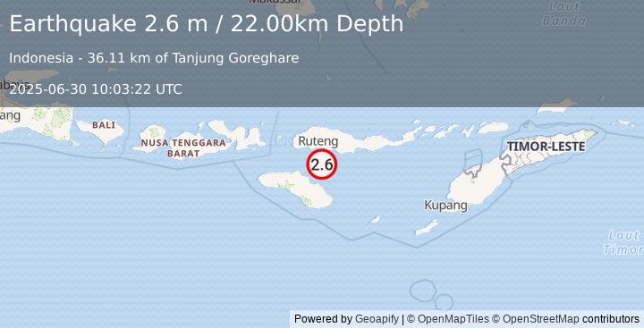 Earthquake SUMBA REGION, INDONESIA (2.6 m) (2025-06-30 10:03:22 UTC)