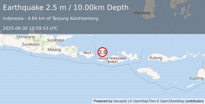 Earthquake LOMBOK REGION, INDONESIA (2.5 m) (2025-06-30 10:59:53 UTC)