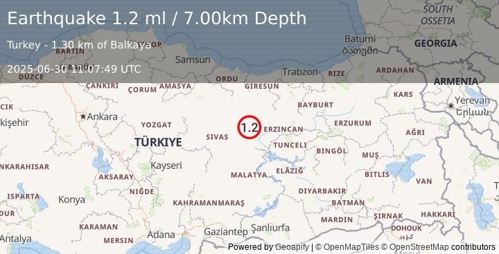 Earthquake EASTERN TURKEY (1.2 ml) (2025-06-30 11:07:49 UTC)
