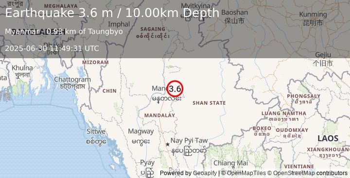 Earthquake MYANMAR (3.6 m) (2025-06-30 11:49:31 UTC)