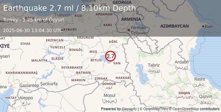 Earthquake EASTERN TURKEY (2.7 ml) (2025-06-30 13:04:30 UTC)