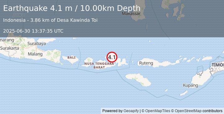 Earthquake SUMBAWA REGION, INDONESIA (4.1 m) (2025-06-30 13:37:35 UTC)