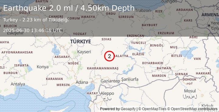 Earthquake CENTRAL TURKEY (2.0 ml) (2025-06-30 13:46:38 UTC)