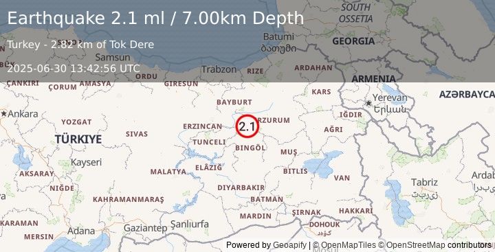 Earthquake EASTERN TURKEY (2.1 ml) (2025-06-30 13:42:56 UTC)