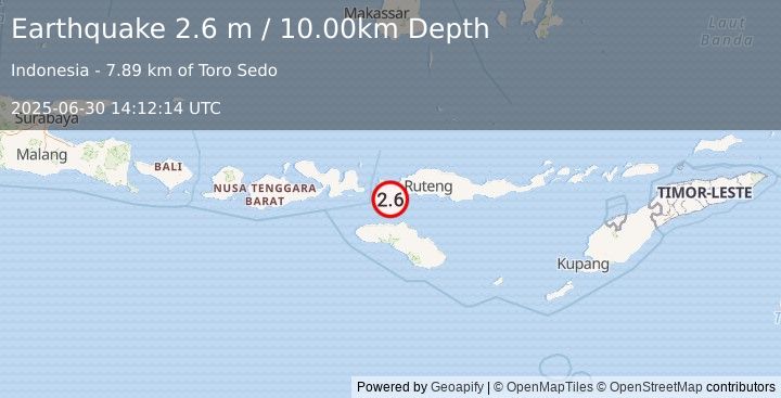 Earthquake FLORES REGION, INDONESIA (2.6 m) (2025-06-30 14:12:14 UTC)