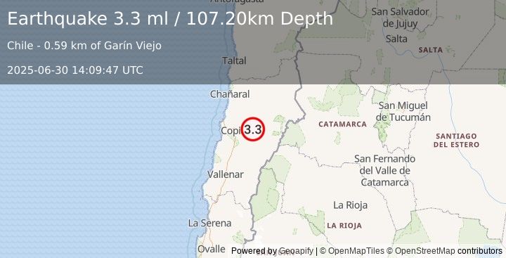 Earthquake ATACAMA, CHILE (3.3 ml) (2025-06-30 14:09:47 UTC)