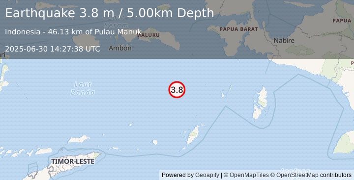 Earthquake BANDA SEA (3.8 m) (2025-06-30 14:27:38 UTC)