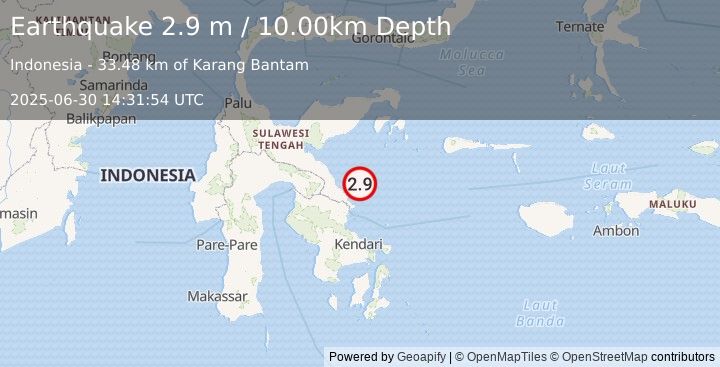 Earthquake SULAWESI, INDONESIA (2.9 m) (2025-06-30 14:31:54 UTC)