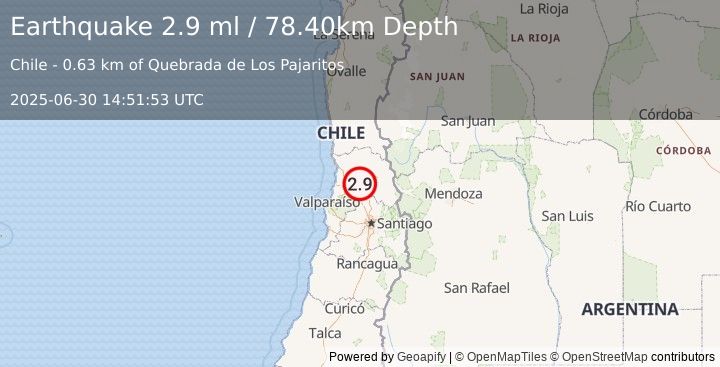 Earthquake VALPARAISO, CHILE (2.9 ml) (2025-06-30 14:51:53 UTC)