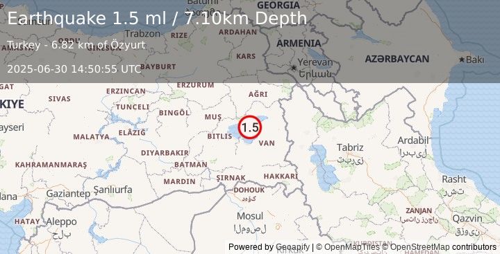 Earthquake EASTERN TURKEY (1.5 ml) (2025-06-30 14:50:55 UTC)