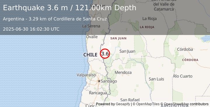 Earthquake SAN JUAN, ARGENTINA (3.6 m) (2025-06-30 16:02:30 UTC)