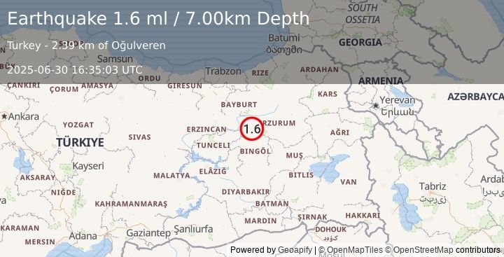 Earthquake EASTERN TURKEY (1.6 ml) (2025-06-30 16:35:03 UTC)