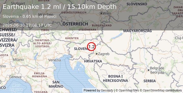 Earthquake SLOVENIA (1.2 ml) (2025-06-30 17:08:17 UTC)