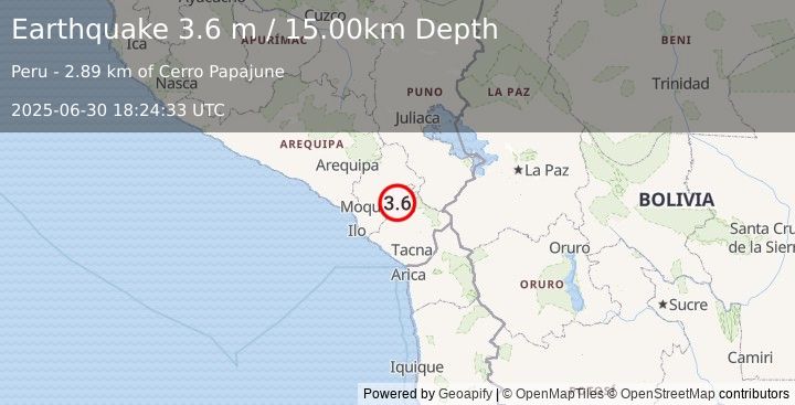 Earthquake SOUTHERN PERU (3.6 m) (2025-06-30 18:24:33 UTC)