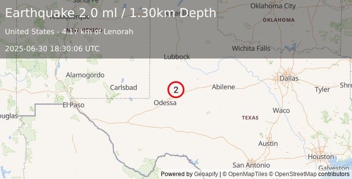 Earthquake WESTERN TEXAS (2.0 ml) (2025-06-30 18:30:06 UTC)