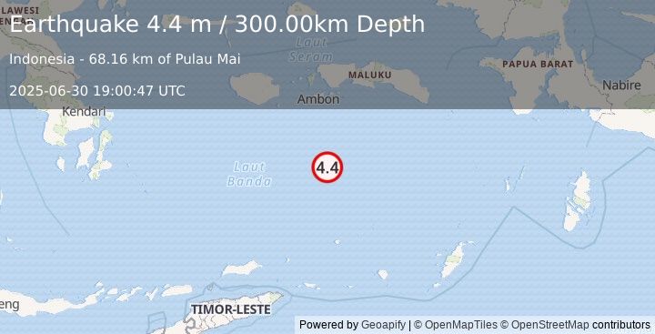 Earthquake BANDA SEA (4.4 m) (2025-06-30 19:00:47 UTC)