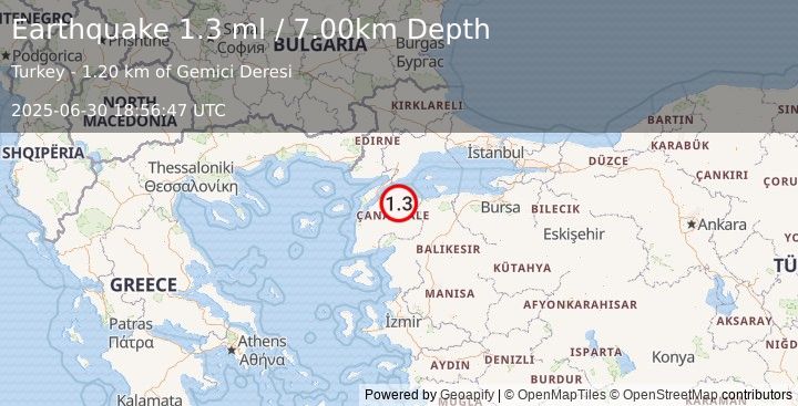 Earthquake WESTERN TURKEY (1.3 ml) (2025-06-30 18:56:47 UTC)