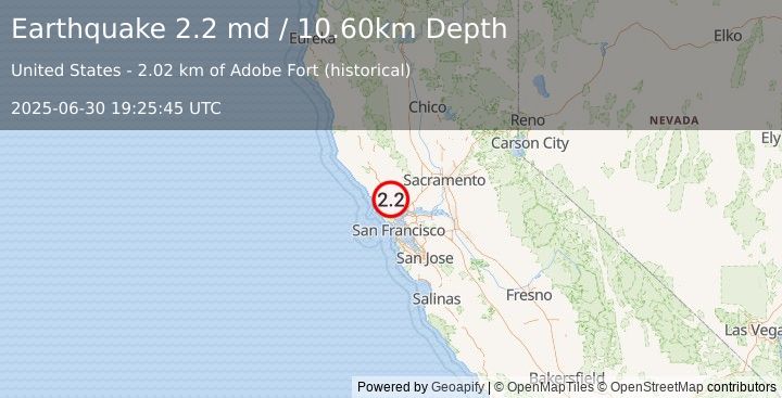 Earthquake NORTHERN CALIFORNIA (2.2 md) (2025-06-30 19:25:45 UTC)