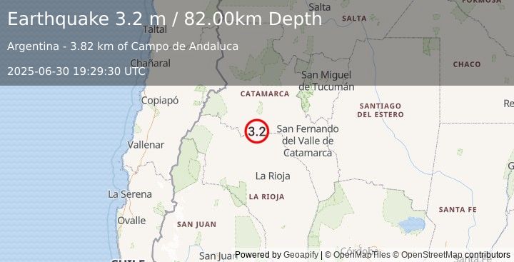 Earthquake CATAMARCA, ARGENTINA (3.2 m) (2025-06-30 19:29:30 UTC)